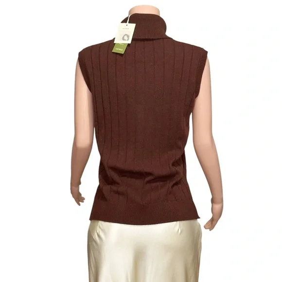 LILYSILK Turtleneck Sleeveless Cashmere Vest, Fruitwood, Small - Picture 8 of 10